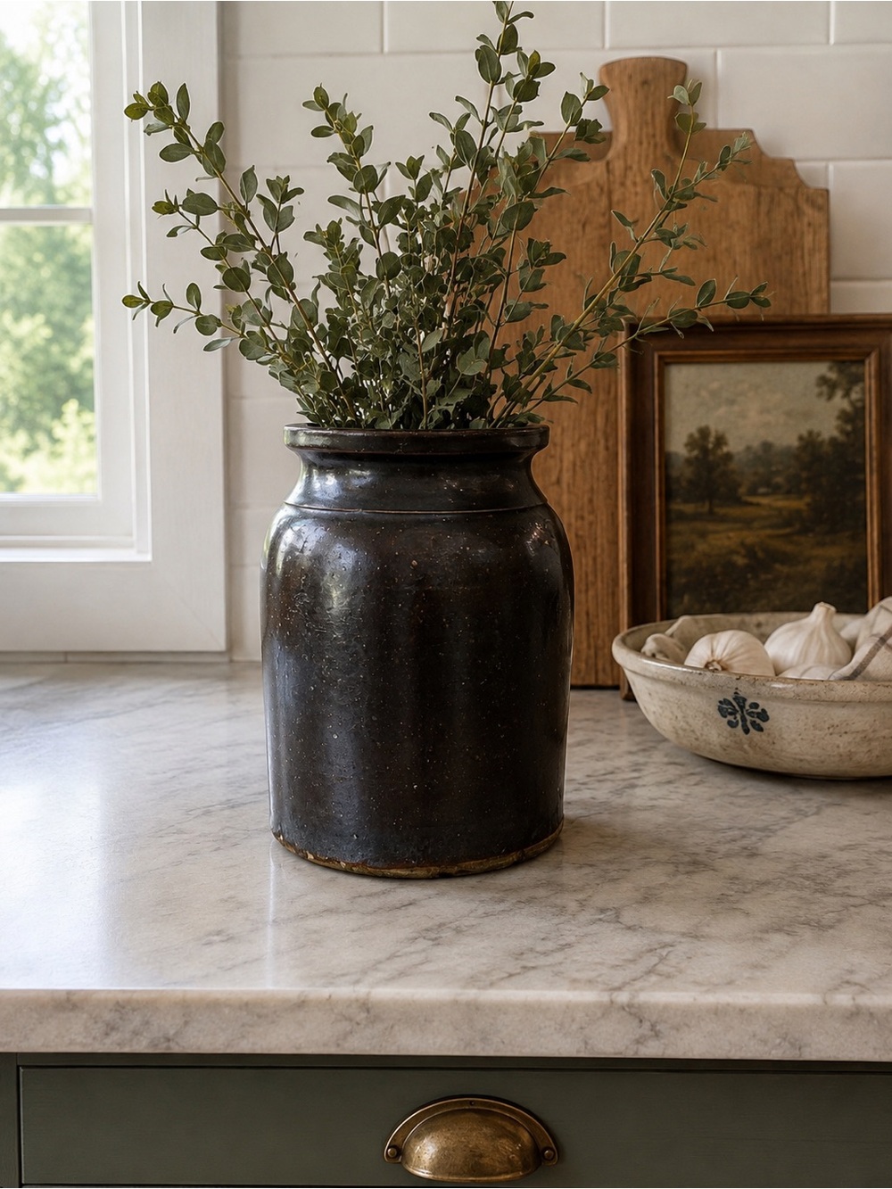 Rustic Black Ceramic Crock Vase - Home Accents